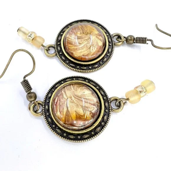 New / Handcrafted - Beautiful Copper & Gold Paint Skin Beaded Fishhook Earrings - Picture 4 of 7